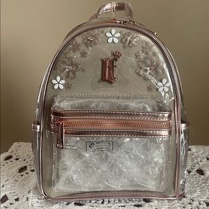Loungefly Clear Floral Mini Backpack with Rose Gold Trim